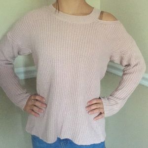 Pink sweater with one cold shoulder
